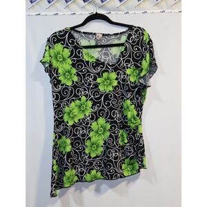 Susan Lawrence Green/Black/White Floral Size XL Blouse